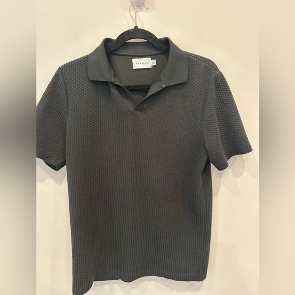 Topman Textured Black Polo Shirt